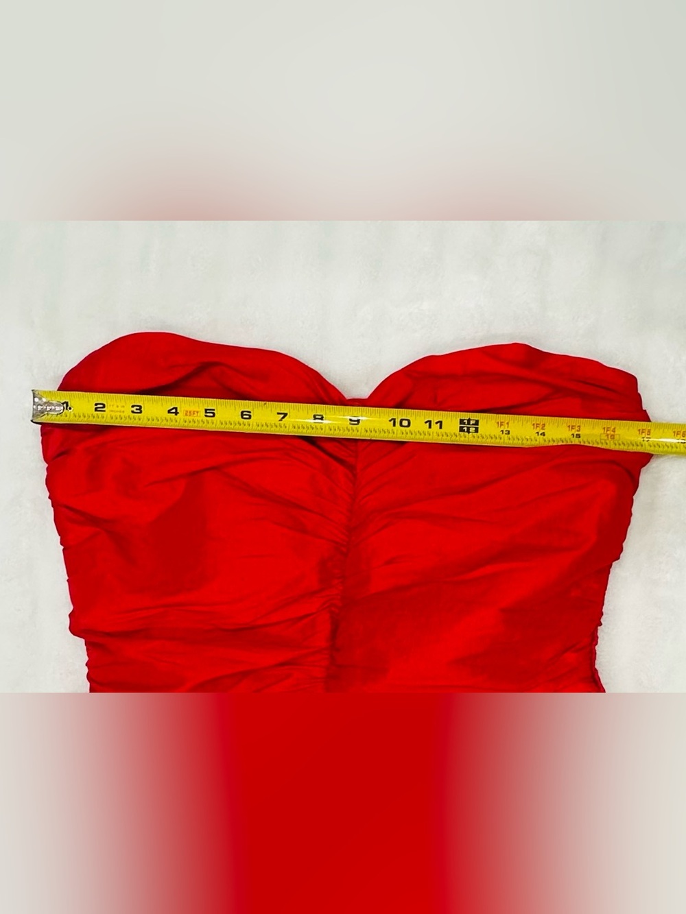 Strapless Red Ruched Mini Dress - Picture 3 of 4
